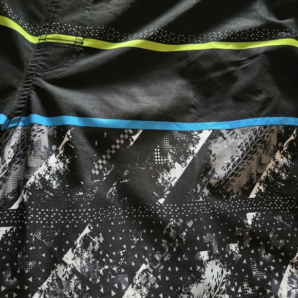 George Men XL (40-42) Black Blue Abstract Patterned 9" Swim Shorts Drawstring - Picture 4 of 9